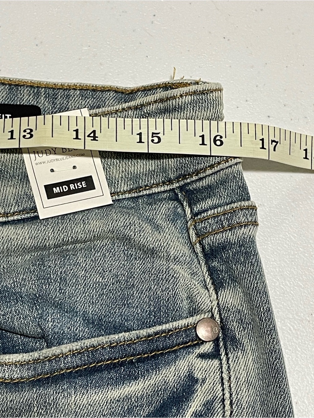 Judy Blue Retro Stretch! Mid Rise Tinted Pin Tack Detail Flare Jeans Sz 15 / 32 - Picture 14 of 16